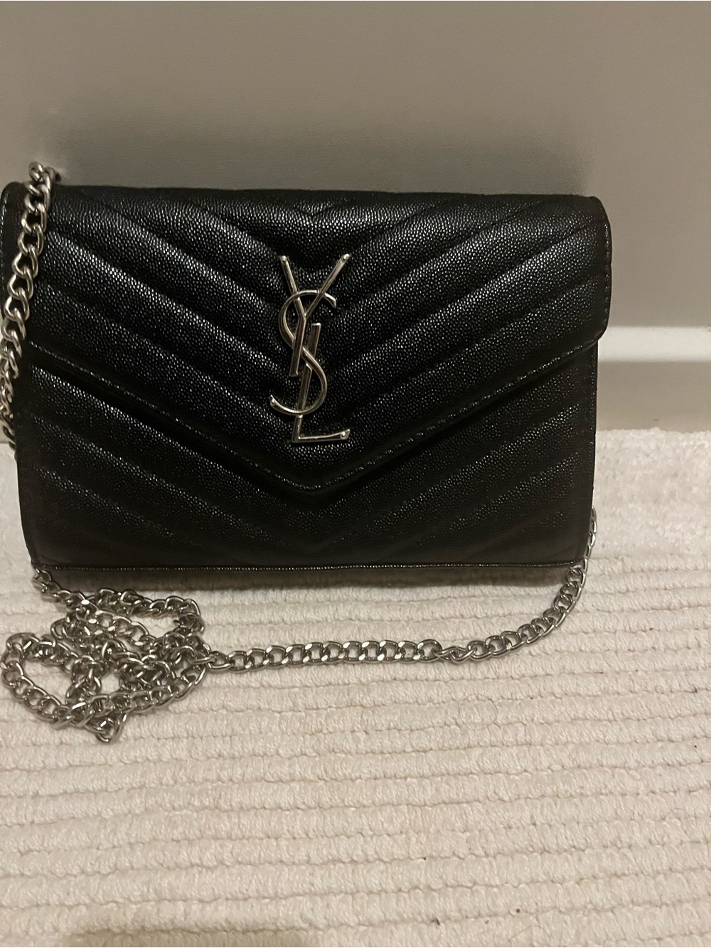 Black Quilted Envelope Chain Wallet